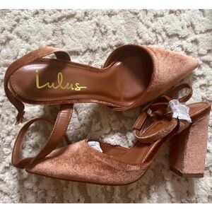 Vicki copper velvet pointed-toe ankle strap pumps.